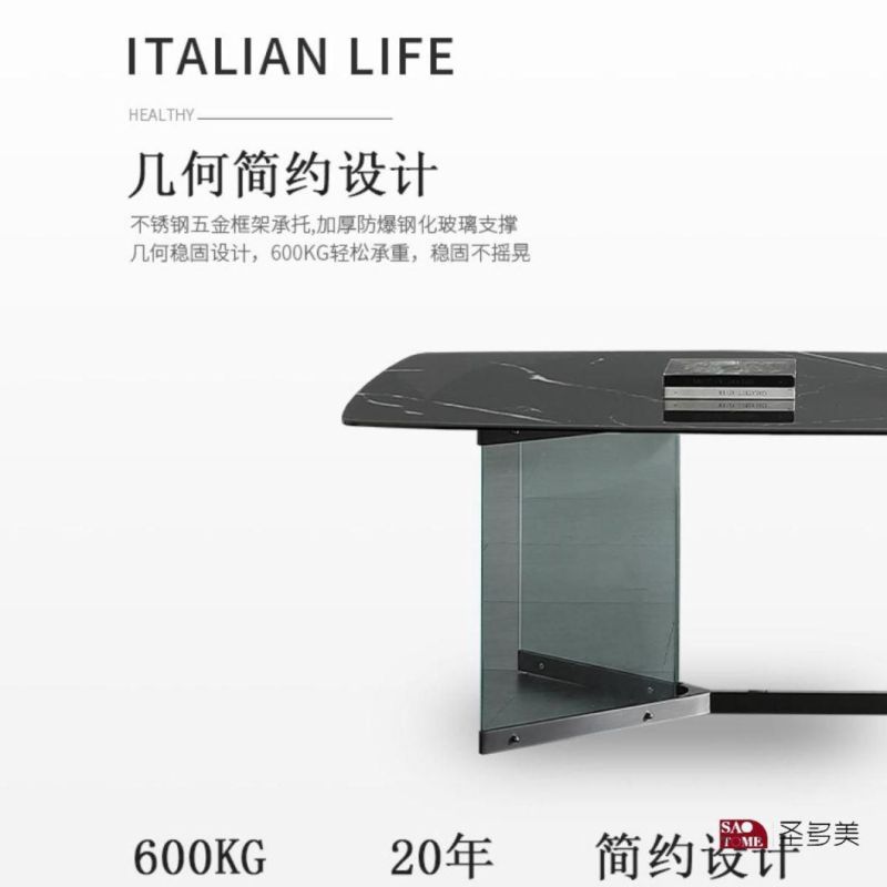 Italian Style Design Modern Extendable Dining Table Metal Glass Slate Dining Table