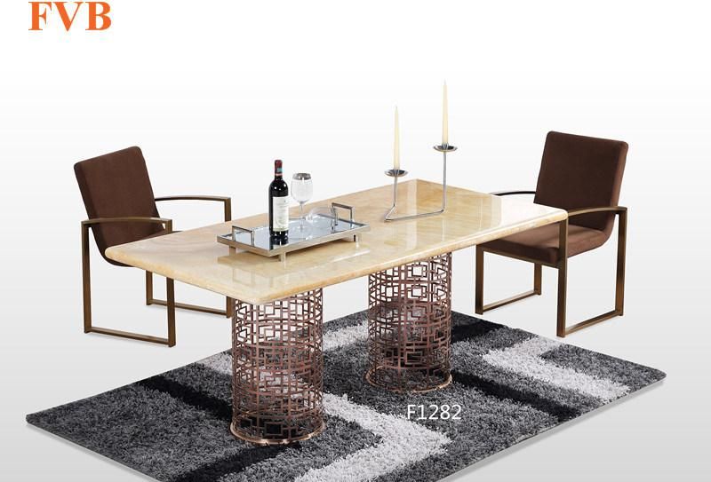 Modern New Design Luxury Glass Dining Table with Marble Top