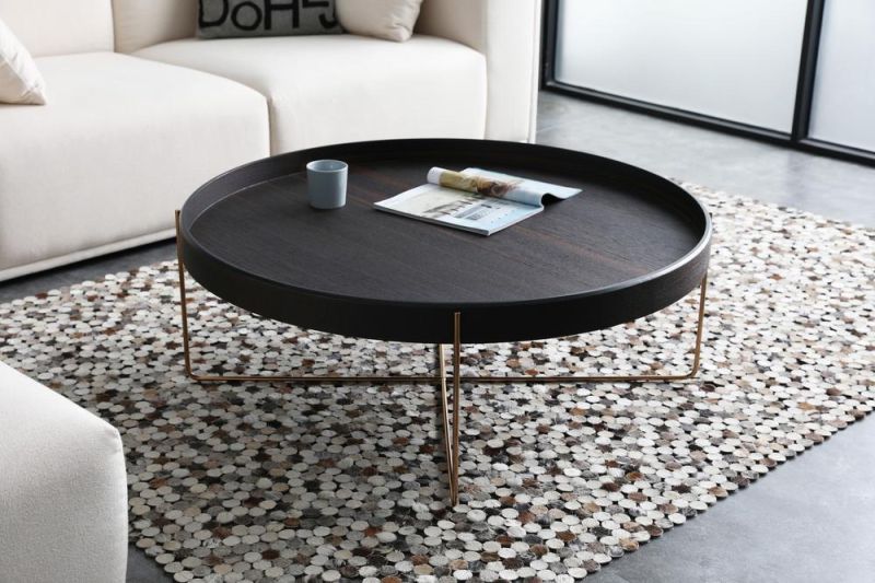 Modern Design Round Wood Top Coffee Table with Iron Base for Living Room Dining Center