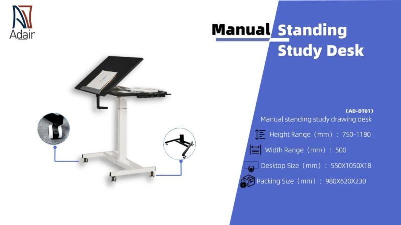 Manual Hand Crank Standing Height Adjustable Drafting Table Drawing Table