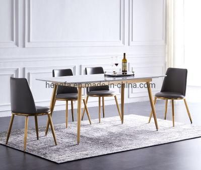 Modern Dinner Room Furniture Sets Steel Legs Marble Dining Table