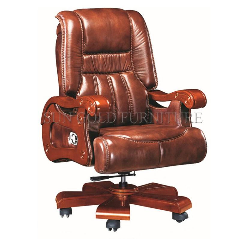 Wooden Office Luxury Real Genuine Leather King CEO Boss Chair