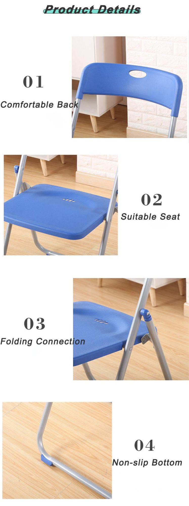 Modern Office Folding Chair Stackable Plastic Conference Chair with Steel Frame for Church