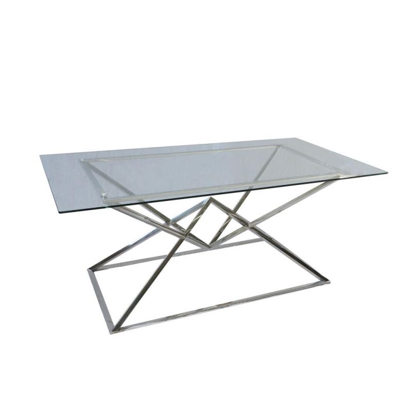 Modern Design Home Furniture Stainless Steel Base and Clear Glass Metal Dining Room Table