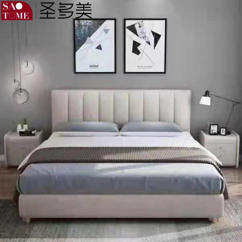 Modern Hotel Bedroom Furniture Dark Kaki Leather Double Bed