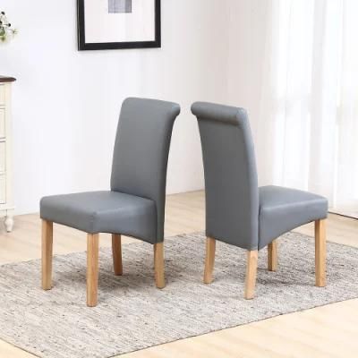 High Back Modern Dining Chair with Wooden Legs