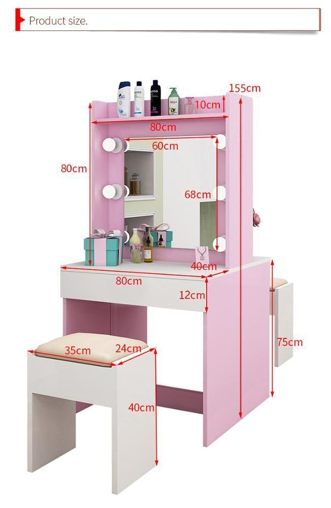 Simple Modern Furniture Dressing Table with Mirror and Light Customized