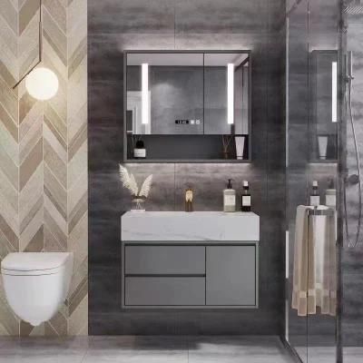 Rock Plate Bathroom Vanity Light Luxury Modern Simple Bathroom Furniture with LED Medicine Cabinet