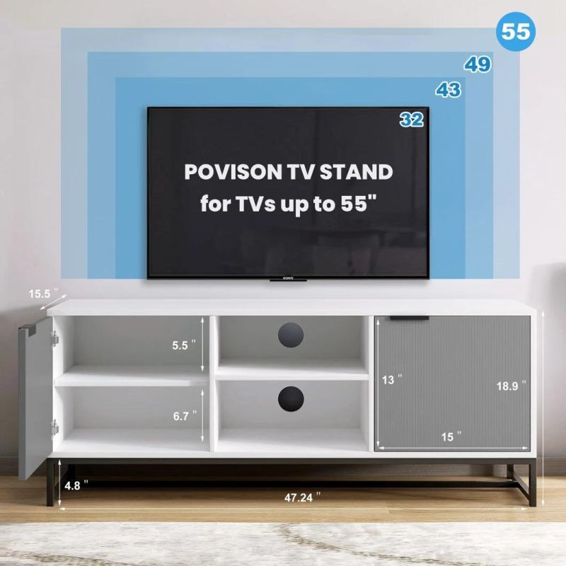 Modern TV Stand for 55 Inch TV, Wood Media Console, Low Profile Entertainment with Storage