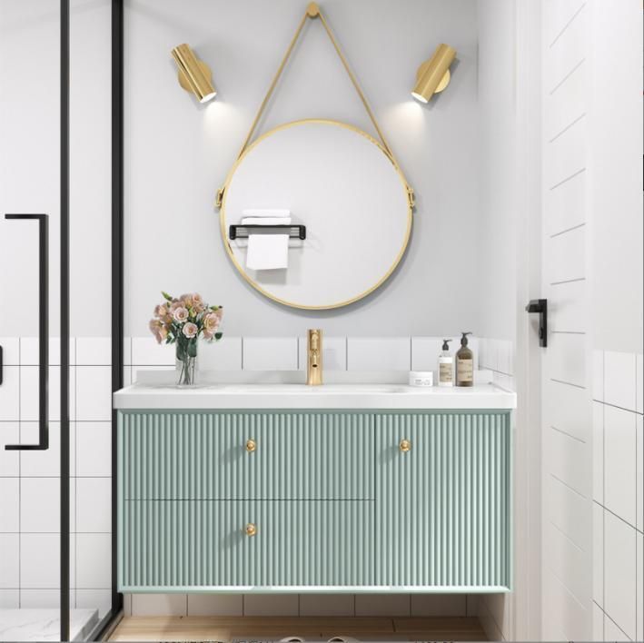 American Light Luxury Rock Board Solid Wood Bathroom Cabinet Combination Modern Simple Bathroom Hanging Cabinet Intelligent Mirror Washbasin Washstand