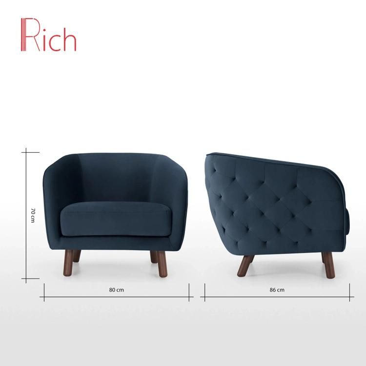 Foshan Living Room Chair Supplier Fabric Velvet Armchair Modern Wood Frame Tufted Blue Accent Chair Furniture