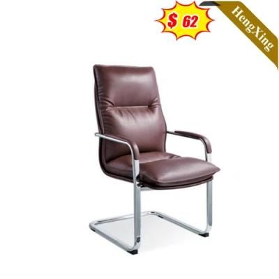 Simple Design High Density Sponge Foam Chairs Fixed Metal Legs Brown PU Leather Meeting Room Training Chair