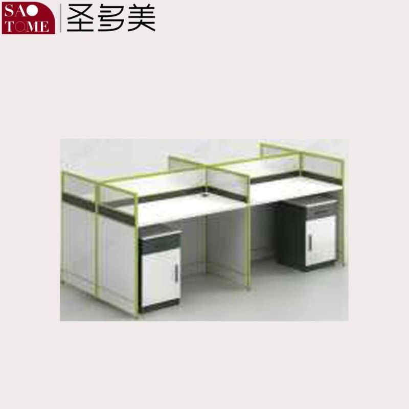 Office Furniture L-Shaped Countertop Two-Seater Desk with Movable Cabinet