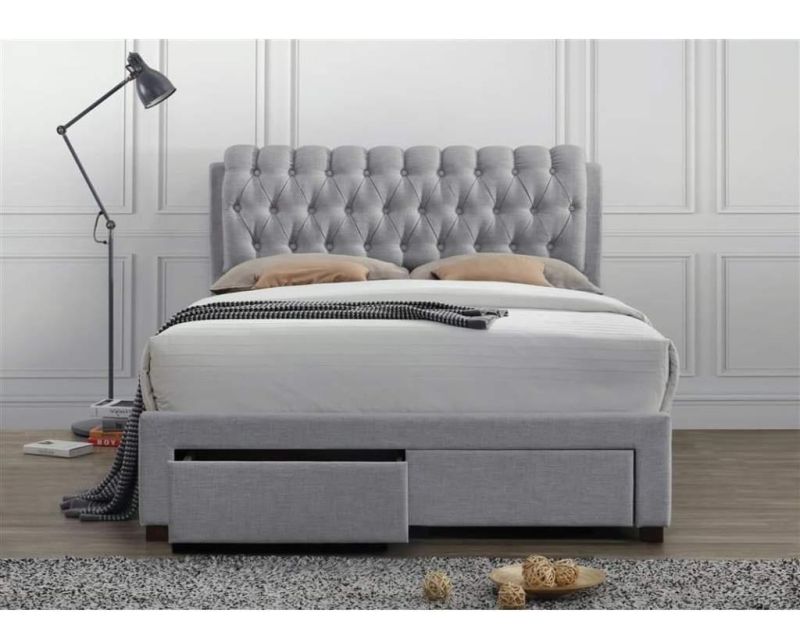 Wholesale Full Size Wooden Soft Tufted Button High Headboard Upholstered Bed with Drawers