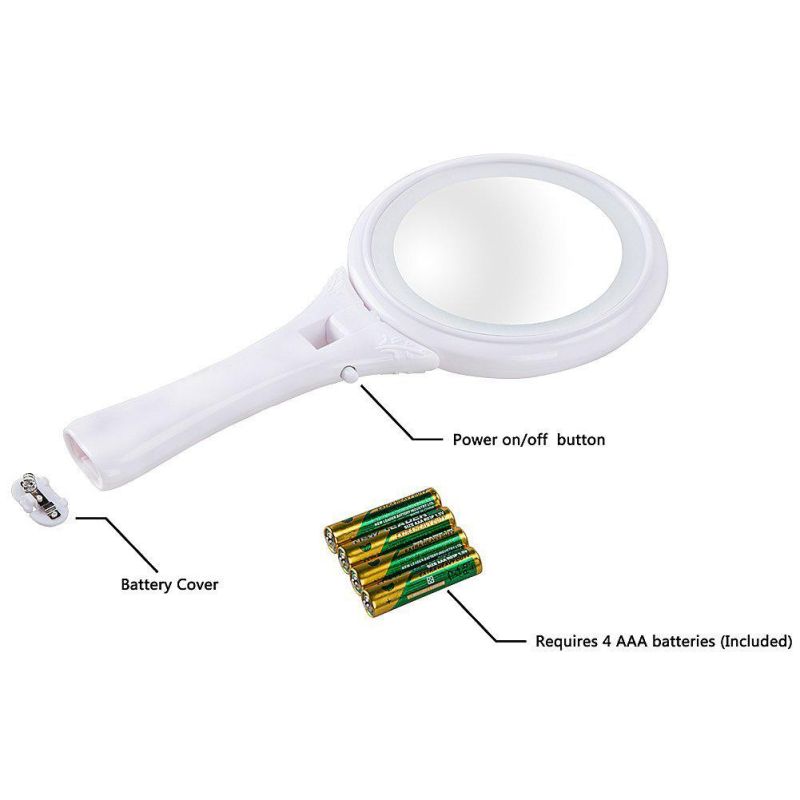 Customized Hand Round LED Light Makeup 1X/5X Magnifying Mirror