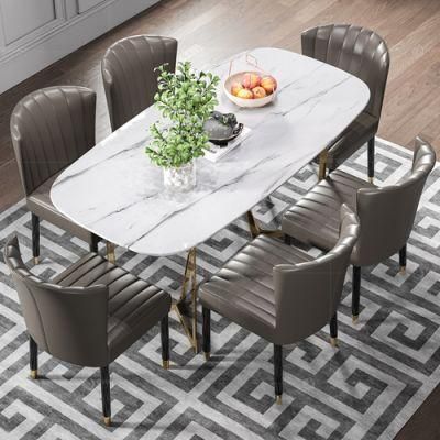 Modern Restaurant Grey PU Designer Metal Leg Dining Chair