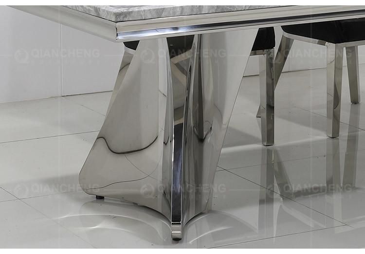 Home Furniture Glass Silver Stainless Steel Modern Dining Table Sets