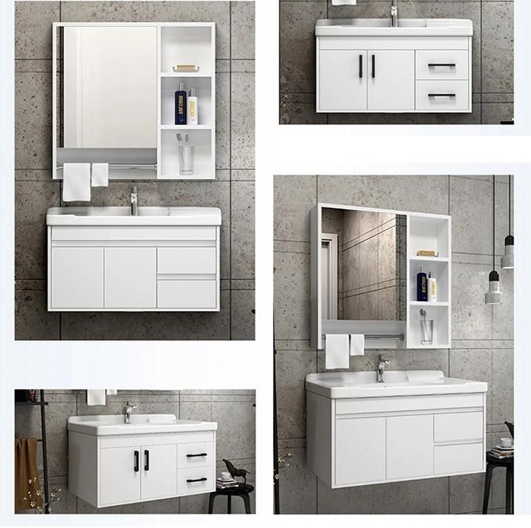 Modern White MDF Bathroom Vanity Cabinets with Mirror and Basin Wall Mounted Cabinet