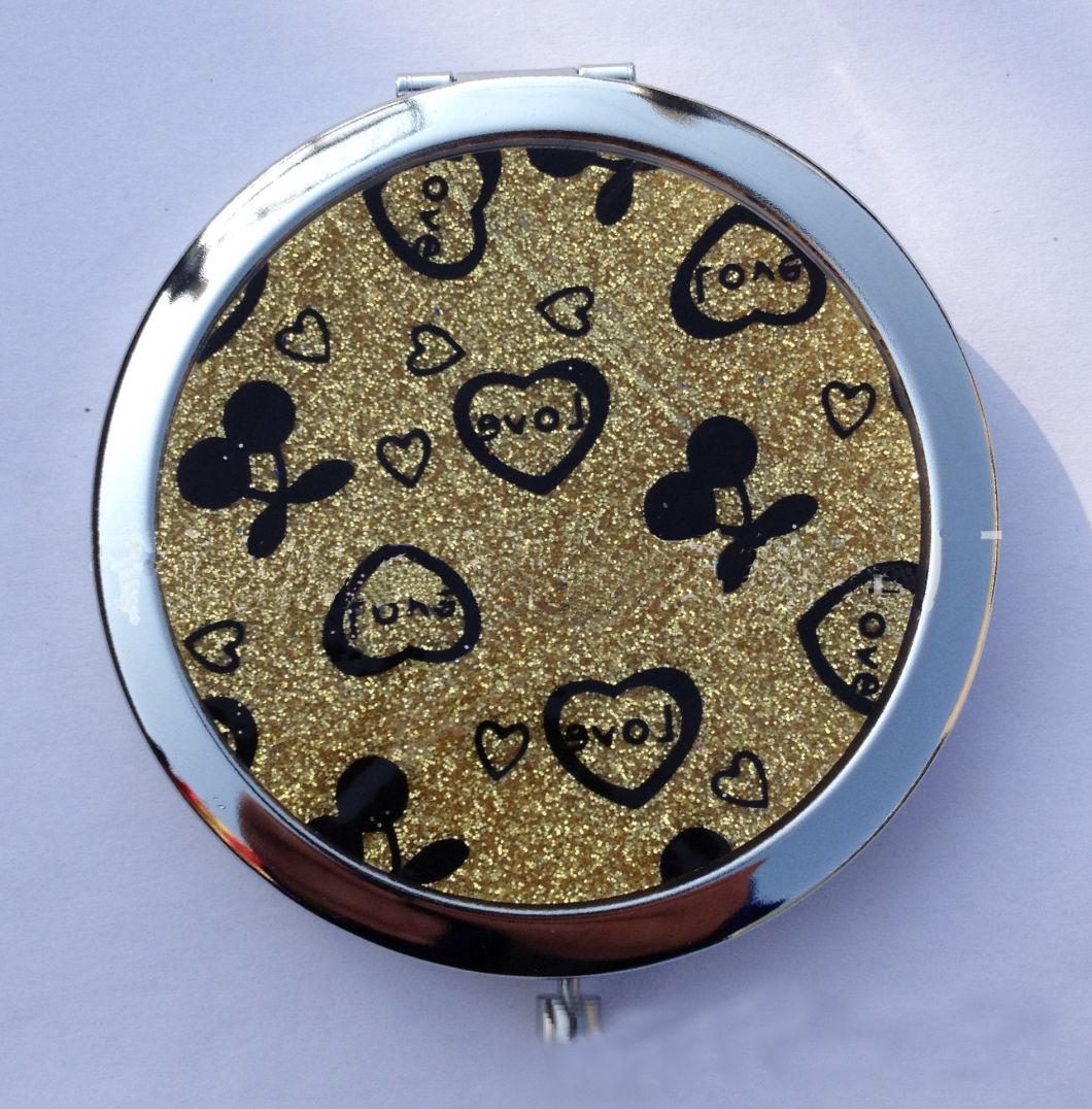 Aluminium Pocket Makeup Mirror with Glitter Decoration Silver Plated