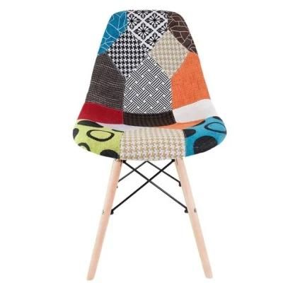 Modern Cheap Dining Dinner Kitchen Chair Patchwork Fabric Cover Beech Wood Legs Dining Chair Sale