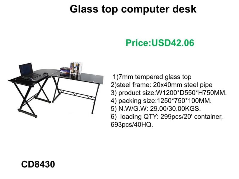 Modern Design Home Office Hotel Furniture Glass Top Computer Desk