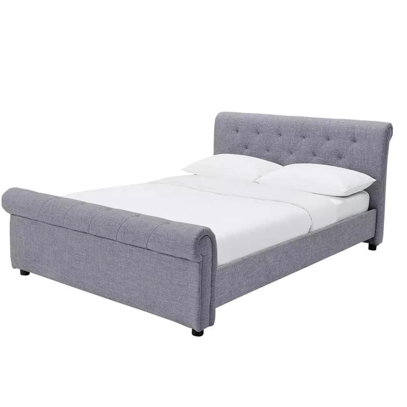 Italian Lifestyle Soft Grey Velvet Wingback Upholstered Modern Platform Kind Size Velvet Bed Double