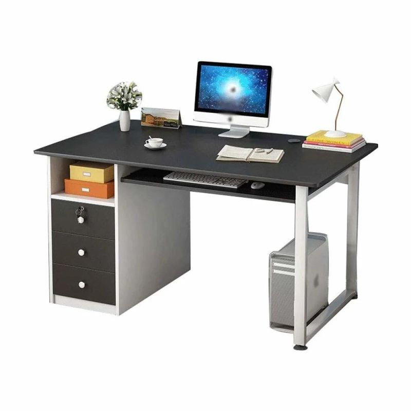 47" Computer Desk with Storage Shelves, Sturdy Office Desk with CPU Stand, Industrial Desk Study Writing Table, for Home Office (Color: Natural)