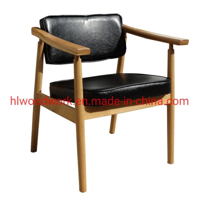 Leisure Chair Dining Chair Oak Wood Frame Natural Color Black PU Cushion Wooden Chair furniture Living Room Furniture