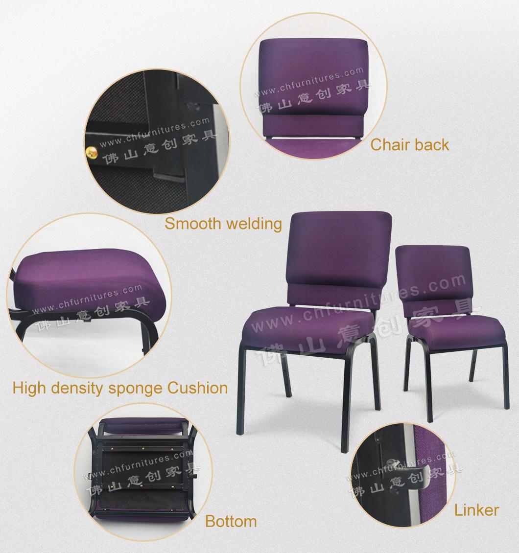 Yc-G78 Wholesale Cheap Used Purple Iron Stacking Church Chairs with Interlocking and Pocket for Auditorium and Theater