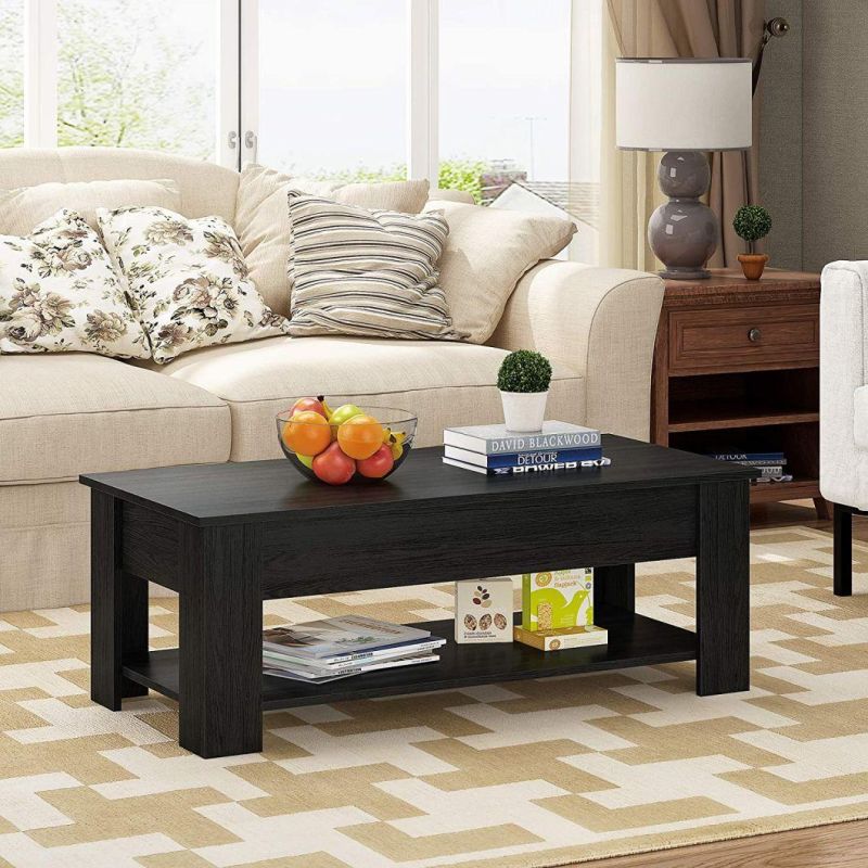 Modern White Cocktail Table Coffee Table with Hidden Compartment Storage Shelves for Living Room