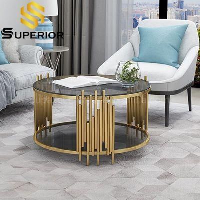 2020 Luxury Gold Stainless Steel Black Glass Coffee Table