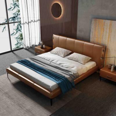 Customized Modern Bedroom Home Furniture King Size Bed Leather Bed with Soft Headrest Gc1727