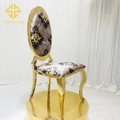 Luxury Oval Hollow Back Gold Modern Stainless Steel Wedding Dining Chair