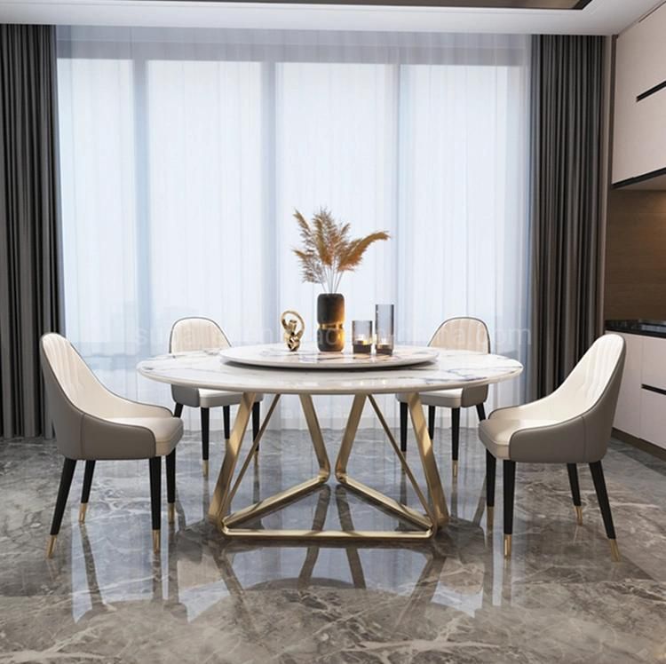 European Style Luxury Big Gold Metal Dinner Table with Chairs