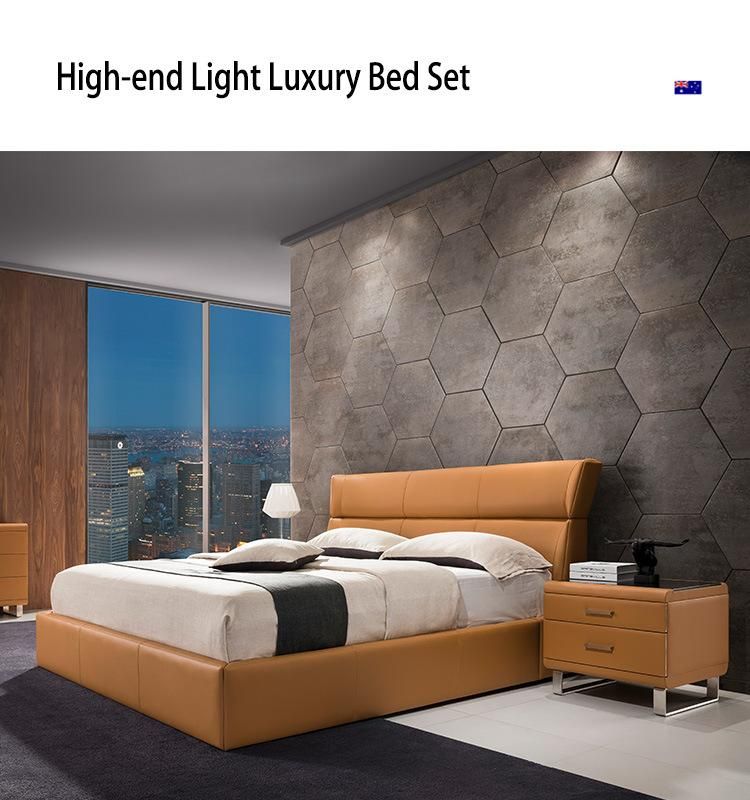 Modern Slim Design Home Bedroom Furniture King Size Double Bed with Soft Headboard for Villa and Hotel Gc1717