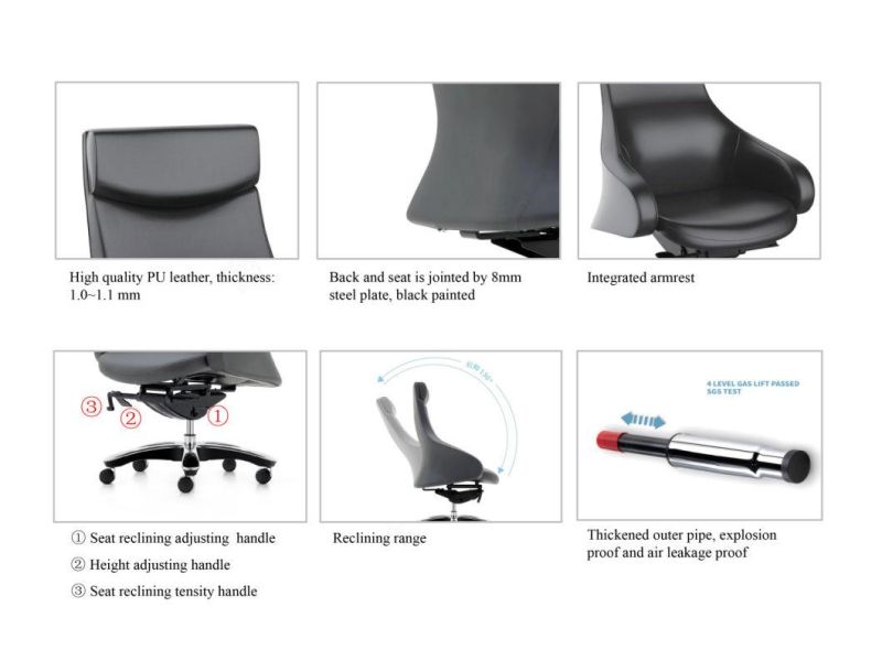 Modern Home Furniture Executive Specification Leather Gaming Computer Boss CEO Office Chair with Armrest