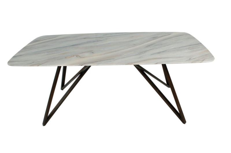 Wholesale Home Restaurant Furniture Imitation Marble Top Dining Table with Metal Frame