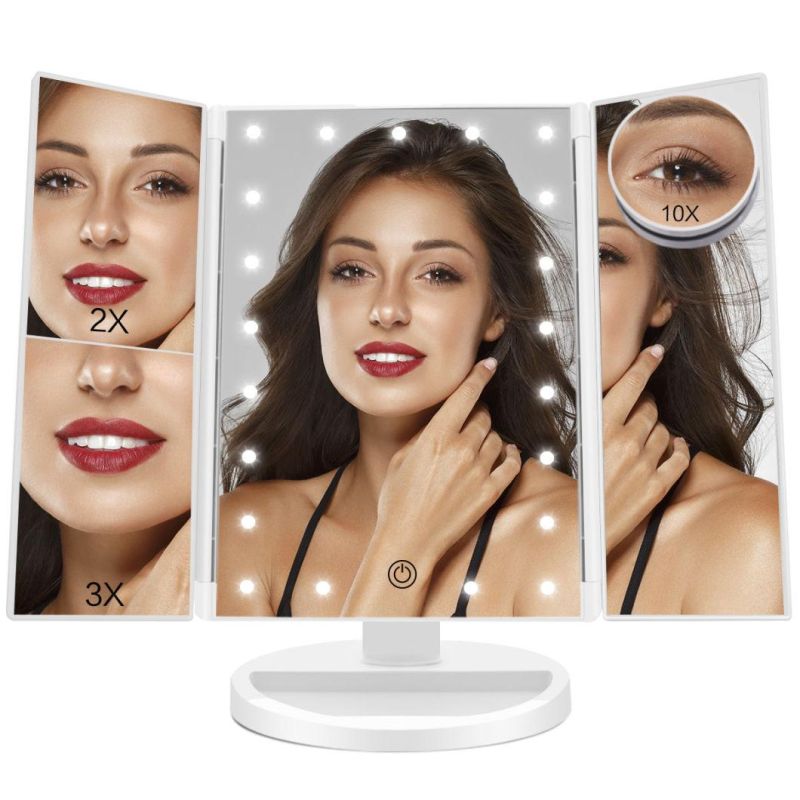 Amazon Top Seller Vanity LED Lighted Travel Makeup Mirror Desktop Trifold Magnified Make up Mirror with Lights