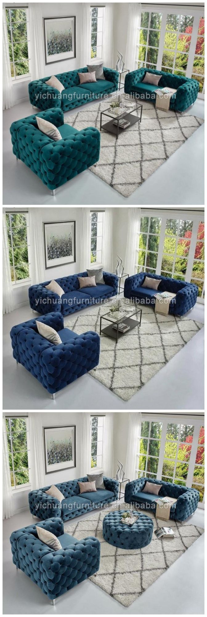 European Design Gray Velvet Fabric Couches Lounge Living Room Furniture Sofa for Home