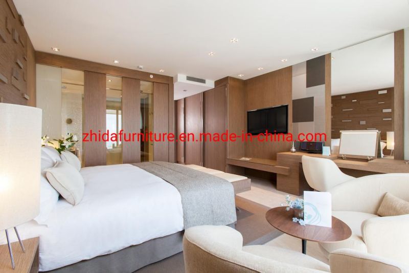 Luxury Apartment Room Modern Five Star Hotel Furniture Villa Living Room Bedroom Wooden King Size Bed with Stool