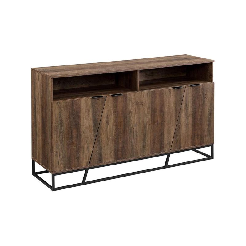 Angled Door Cabinet Sideboard Buffet with Open Shelf Storage