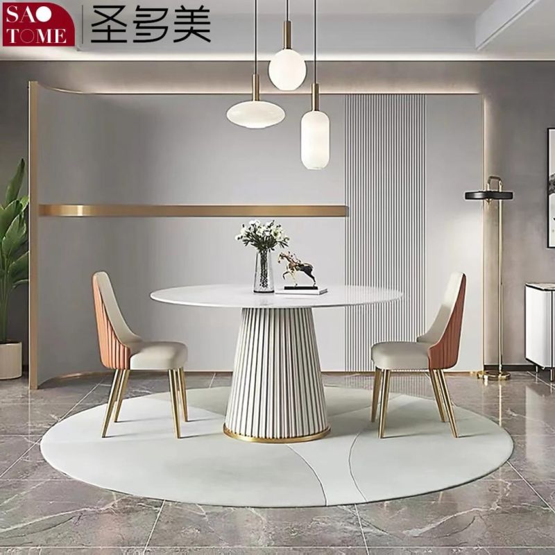 Modern Living Room Rock Board Furniture PU Leather Facing Round Dining Table