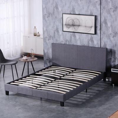 Modern Home Furniture Full Size Bedroom PU Leather Bed with Bent Wood Slat