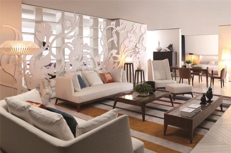 Zhida High-End Home Furniture Modern Style Italian Design Villa Living Room Furniture Couch 1+2+3 Solid Wood Leg Fabric Sofa
