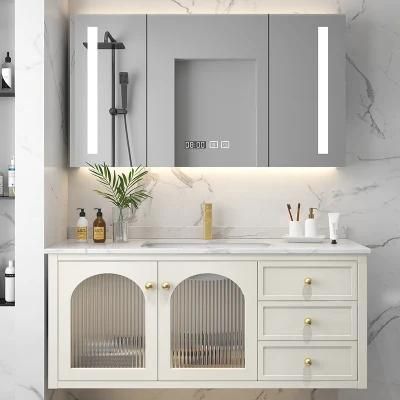 American Light Luxury Rock Board Solid Wood Bathroom Cabinet Modern Intelligent Mirror Cabinet