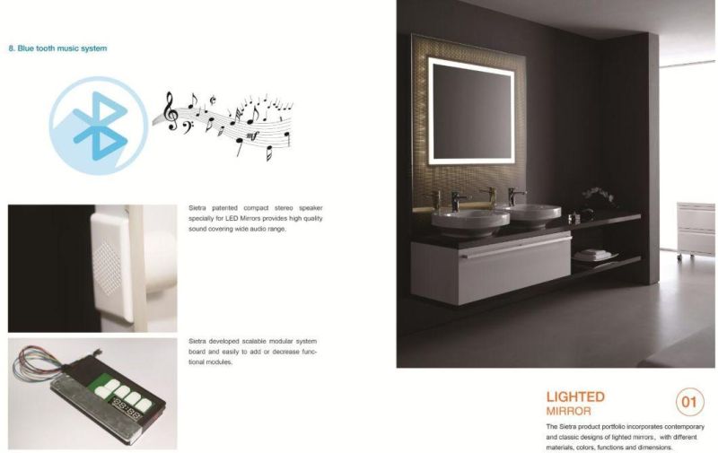 Modern Bathroom LED Mirror with Light Magnifier Defogger Speaker Dimmer