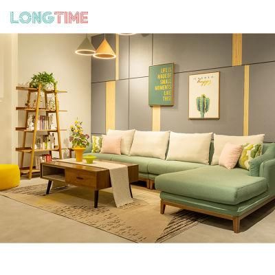 Leisure Furniture Chaise Sofa L Shape Fabric Wooden Sofa