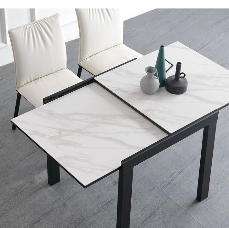 Modern Hardware Functional Home Kitchen Furniture Square Marble Extendable Dining Table