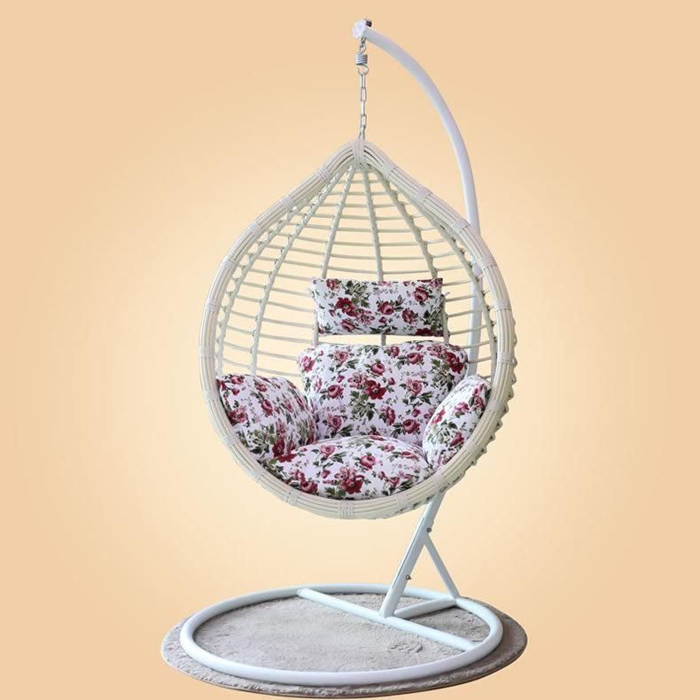 Patio Rattan Hanging Chair Pear Shape Leisure Chair with Cushion