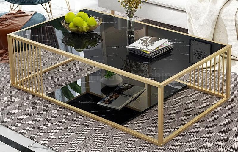 Living Room Modern Metal Frame Multilevel Coffee Table